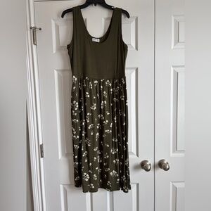 Olive Green Floral Sleeveless Dress